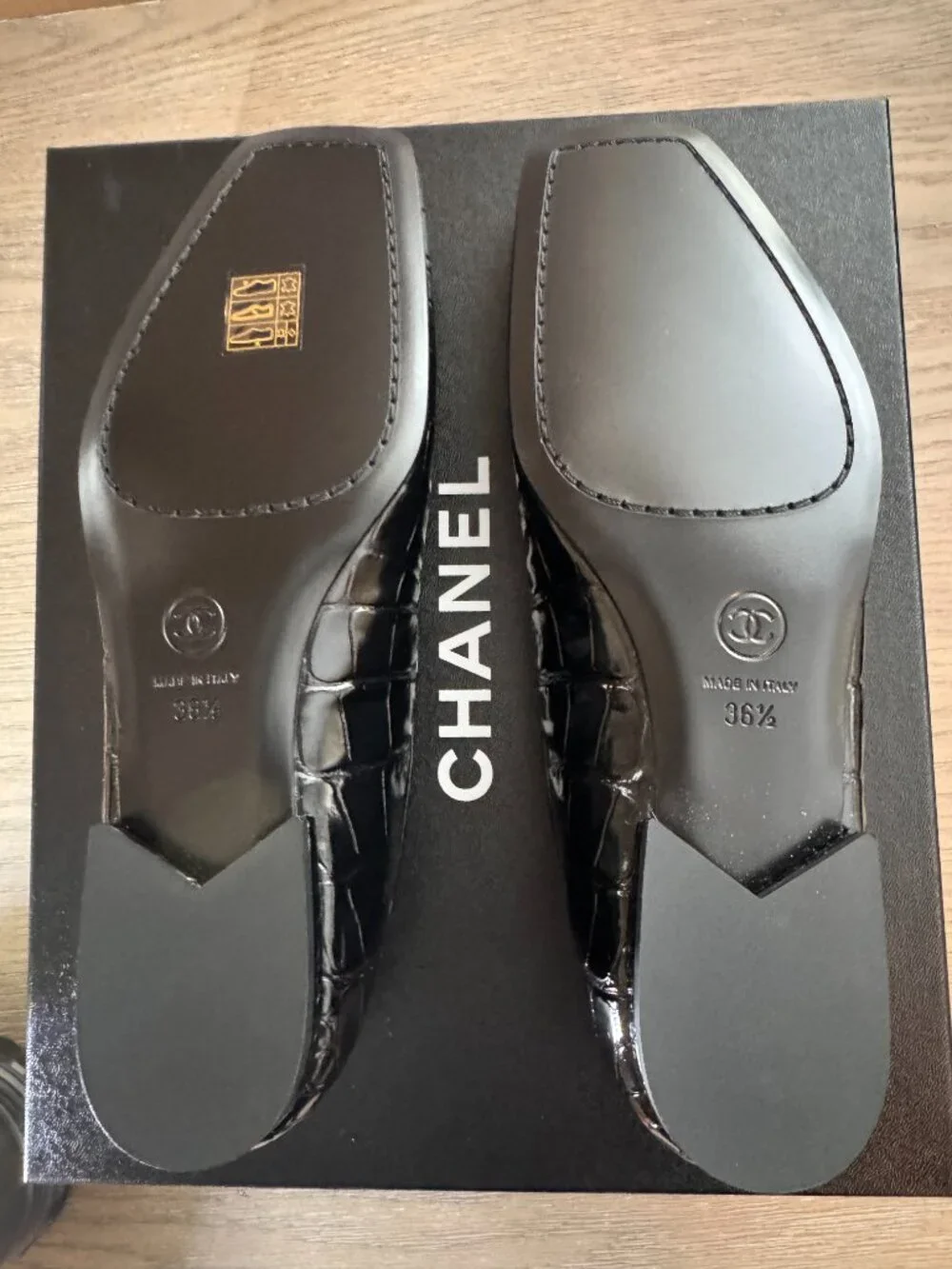 Chanel Croc Embossed Ballet Flats Black Patent Calfskin 36.5 SS26 Blazy - Picture 6 of 11